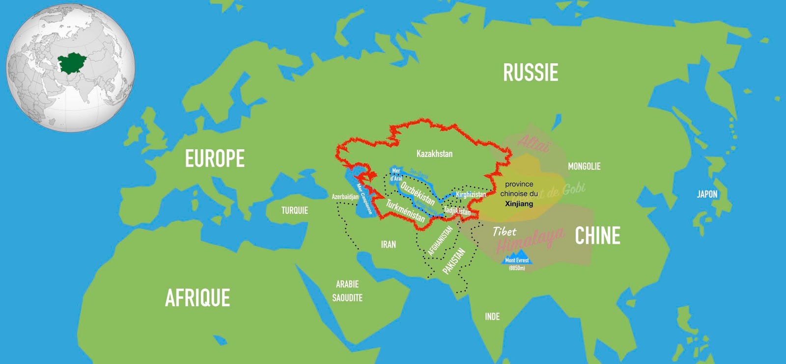 Le Kazakhstan en Asie centrale et Eurasie.